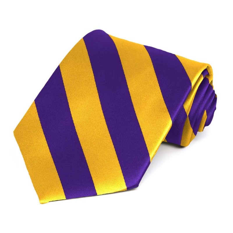 tiemart Striped Tie (Dark Purple and Golden Yellow) - Image 1